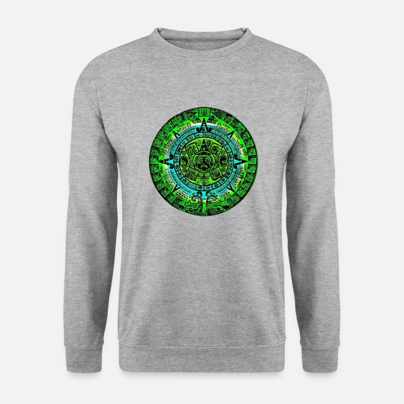 Azteken Kalender Stein der Sonne - Design A - Unisex Pullover - Weißgrau meliert