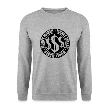 Logo Rund Money Maker - Unisex Pullover - Weißgrau meliert - Vorne - Alina (178cm) & Michal (187cm)