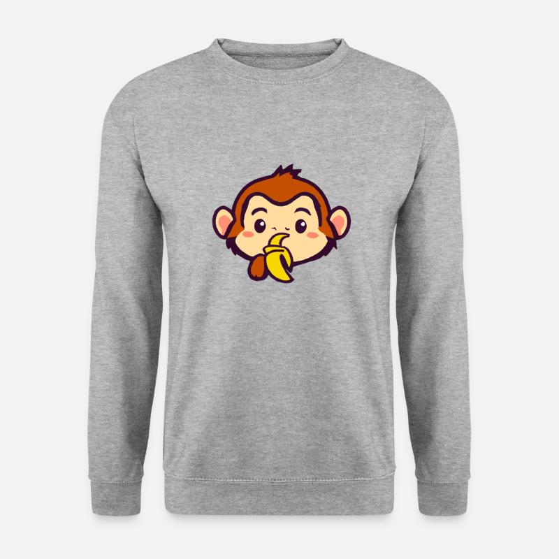 Kawaii Affe isst eine Banane - Unisex Pullover - Weißgrau meliert