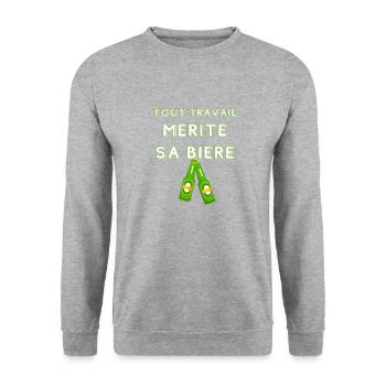 Tout travail mérite sa bière - Sweat-shirt Unisexe - gris chiné - Devant - Alina (178cm) & Michal (187cm)