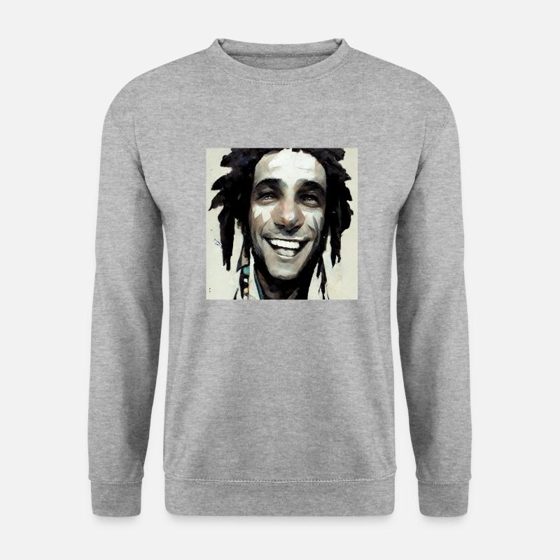 Rastafari Sketch Painting - Unisex Pullover - Weißgrau meliert