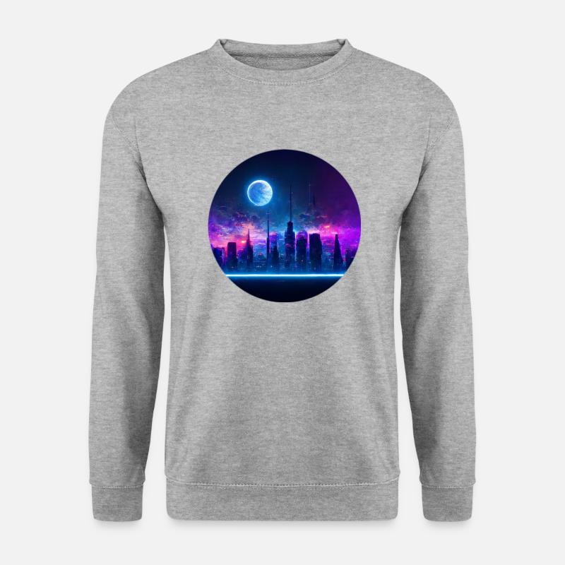 Stadt im Dunkel - Unisex Pullover - Weißgrau meliert