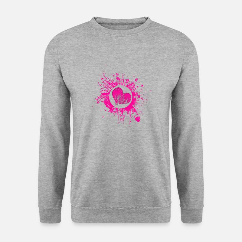 Pink Splatter Heart - Unisex Pullover - Weißgrau meliert