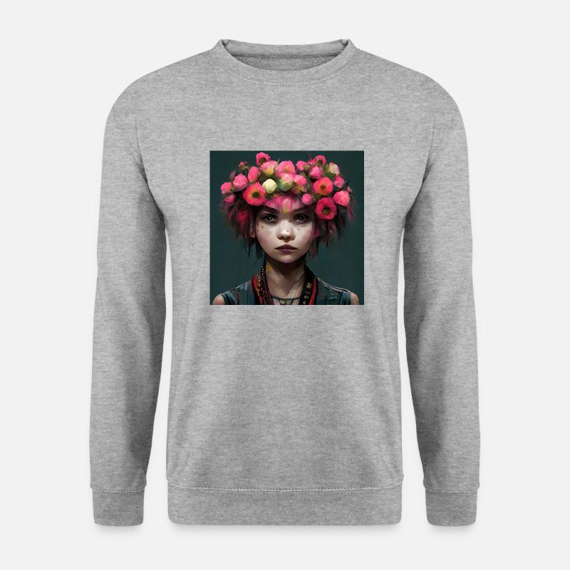 Blumen-punk-mädchen - Unisex Pullover - Weißgrau meliert