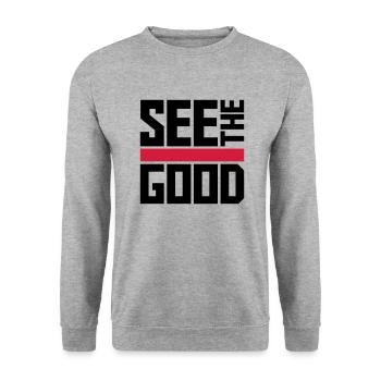 see the good Zitat - Unisex Pullover - Weißgrau meliert - Vorne - Alina (178cm) & Michal (187cm)