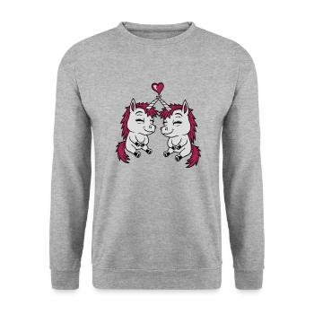 2 Amis Licorne Amour - Sweat-shirt Unisexe - gris chiné - Devant - Alina (178cm) & Michal (187cm)
