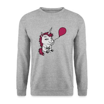 Happy Balloon Unicorn Comic - Unisex Sweatshirt - salt & pepper - Front - Alina (178cm) & Michal (187cm)