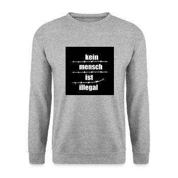 Kein Mensch ist illegal - Unisex Pullover - Weißgrau meliert - Vorne - Alina (178cm) & Michal (187cm)