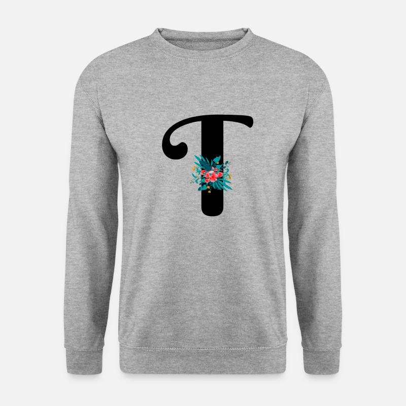 Buchstabe T geblümt - Unisex Pullover - Weißgrau meliert