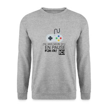 JEU EN PAUSE - Sweat-shirt Unisexe - gris chiné - Devant - Alina (178cm) & Michal (187cm)