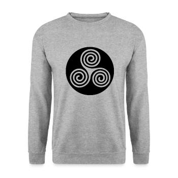 Triskele (Schwarz) - Unisex Pullover - Weißgrau meliert - Vorne - Alina (178cm) & Michal (187cm)