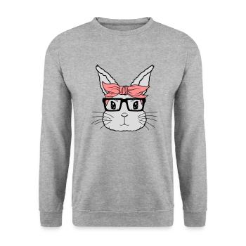 Visage de lapin nerd féminin - Sweat-shirt Unisexe - gris chiné - Devant - Alina (178cm) & Michal (187cm)
