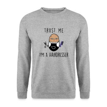 TRUST ME IM A HAIRDRESSER - Unisex Pullover - Weißgrau meliert - Vorne - Alina (178cm) & Michal (187cm)