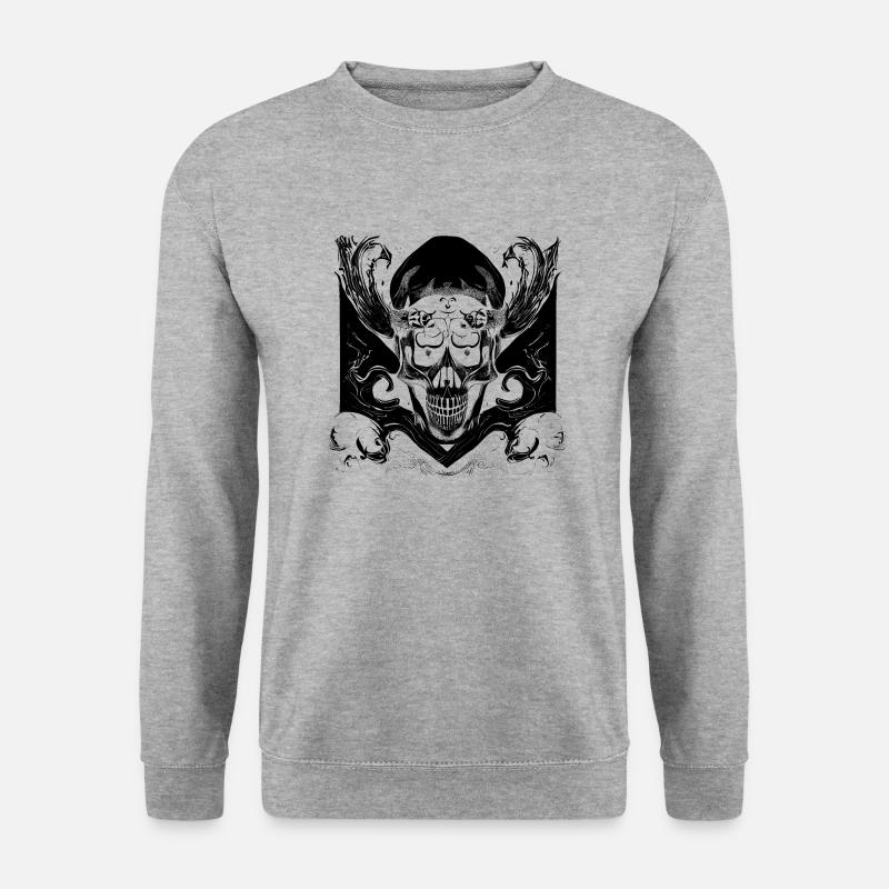 Halloween- oder Horror- Totenschädel mit Ornamente - Unisex Pullover - Weißgrau meliert
