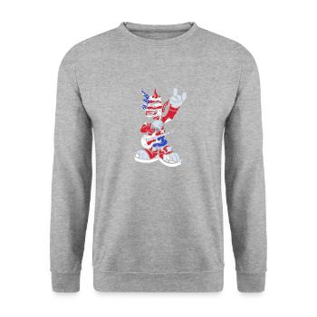 Cartoon - Amerikanischer Teufel Rocker - neg - Unisex Pullover - Weißgrau meliert - Vorne - Alina (178cm) & Michal (187cm)