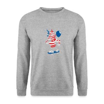 Cartoon - Amerikanischer Teufel Skater - neg - Unisex Pullover - Weißgrau meliert - Vorne - Alina (178cm) & Michal (187cm)