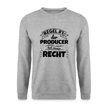 Producer Geschenke – Hat immer Recht - Unisex Pullover - Weißgrau meliert - Vorne - Alina (178cm) & Michal (187cm)