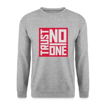 trust no one Zitat - Unisex Pullover - Weißgrau meliert - Vorne - Alina (178cm) & Michal (187cm)