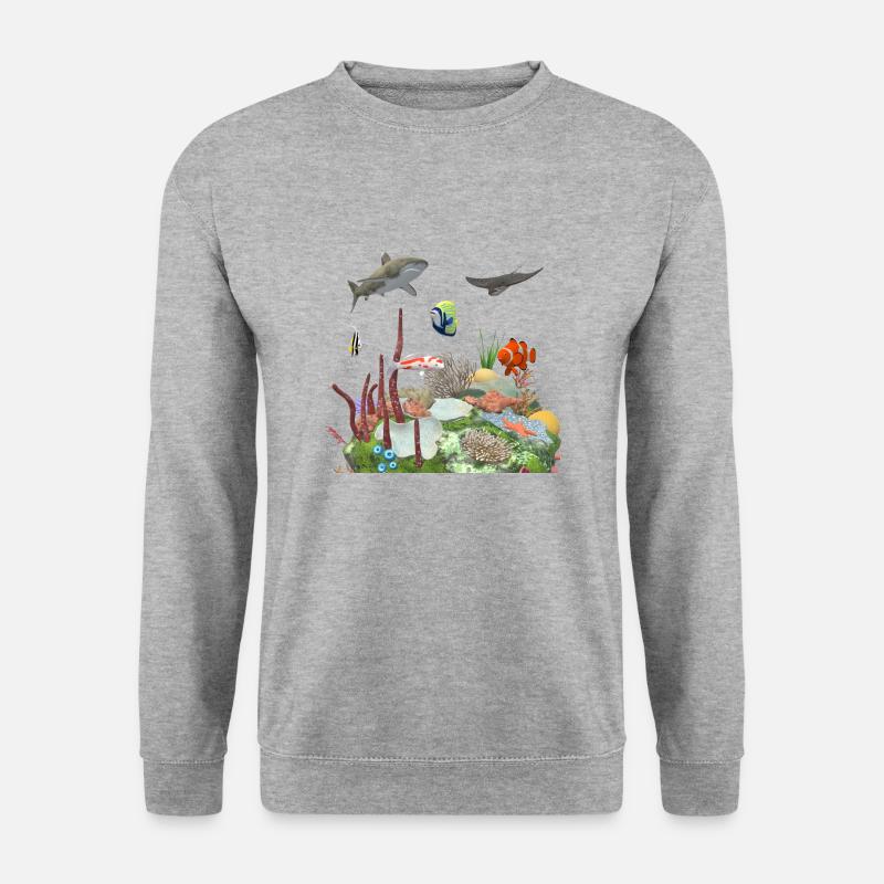 Wasserwelt Korallenriff Hai Fisch Nemo Meeresleben - Unisex Pullover - Weißgrau meliert