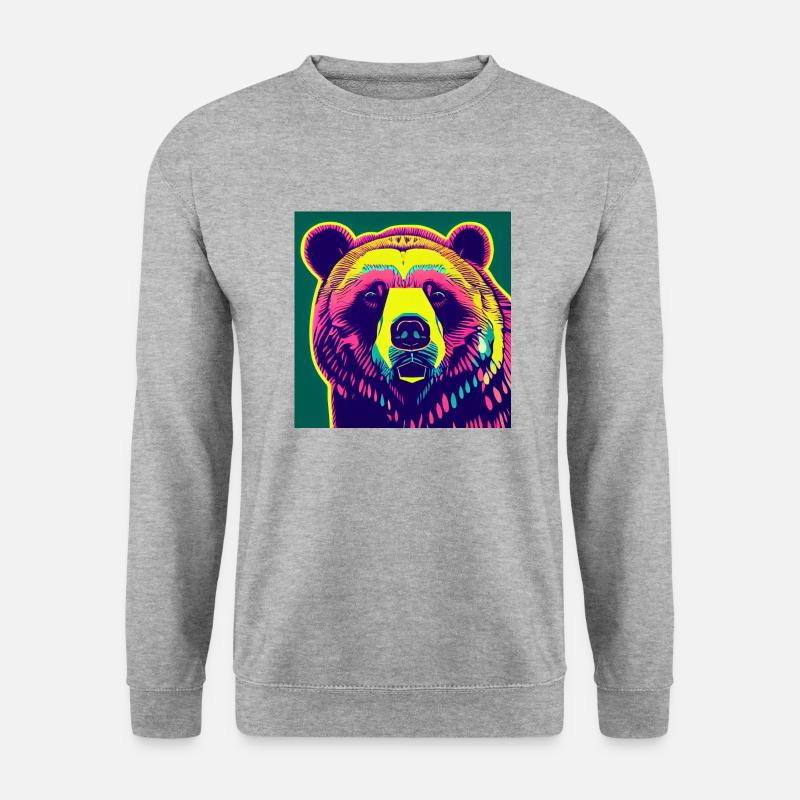 Grizzly in Farbe - Unisex Pullover - Weißgrau meliert