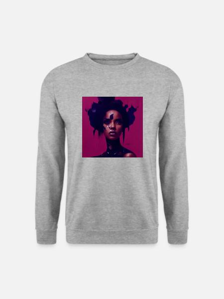 Beautiful african Woman black red portrait motive - Unisex Pullover - Weißgrau meliert