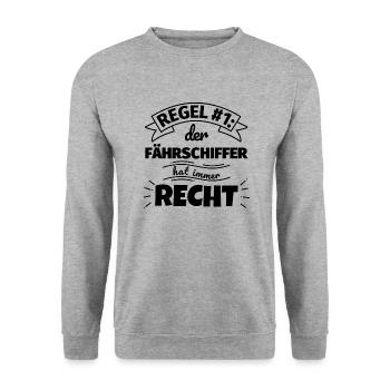 Fährschiffer Geschenke – Hat immer Recht - Unisex Pullover - Weißgrau meliert - Vorne - Alina (178cm) & Michal (187cm)