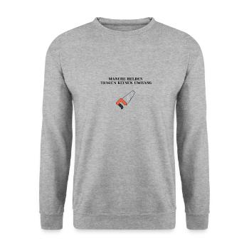 Handwerker Helden Säge Geschenkidee lustig - Unisex Pullover - Weißgrau meliert - Vorne - Alina (178cm) & Michal (187cm)