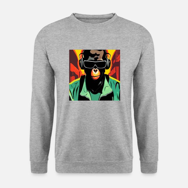 Affe hört Musik mit Kopfhörern - Unisex Pullover - Weißgrau meliert