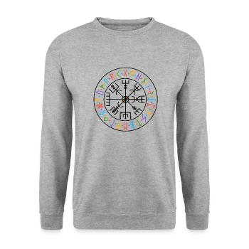 Rune, Altes gotisches Zeichen - Unisex Pullover - Weißgrau meliert - Vorne - Alina (178cm) & Michal (187cm)