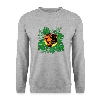 Tiger Jungle Roar Monstera Leaves Gift - Unisex Sweatshirt - salt & pepper - Front - Alina (178cm) & Michal (187cm)