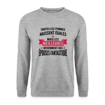 épouses fantastique - cadeau femme mariée - Sweat-shirt Unisexe - gris chiné - Devant - Alina (178cm) & Michal (187cm)