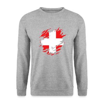 Schweizer Flagge unter Zerrissen - Unisex Pullover - Weißgrau meliert - Vorne - Alina (178cm) & Michal (187cm)