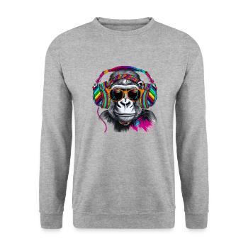 Eye-catcher monkey with headphones and sunglasses - Unisex Sweatshirt - salt & pepper - Front - Alina (178cm) & Michal (187cm)