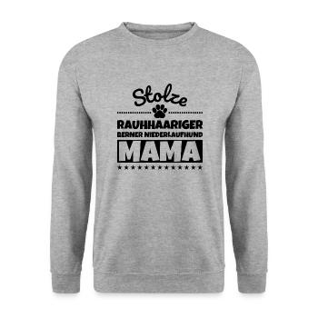 Stolze Rauhhaariger Berner Niederlaufhund Mama - Unisex Pullover - Weißgrau meliert - Vorne - Alina (178cm) & Michal (187cm)