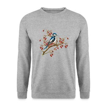 Bunter Vogel - Unisex Pullover - Weißgrau meliert - Vorne - Alina (178cm) & Michal (187cm)