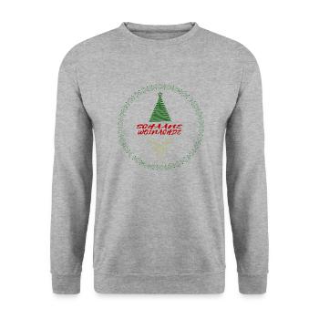 Schääne Woinachde Schöne Weihnachten - Unisex Pullover - Weißgrau meliert - Vorne - Alina (178cm) & Michal (187cm)