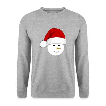 Schneemann mit Weihnachtsmütze - Unisex Pullover - Weißgrau meliert - Vorne - Alina (178cm) & Michal (187cm)