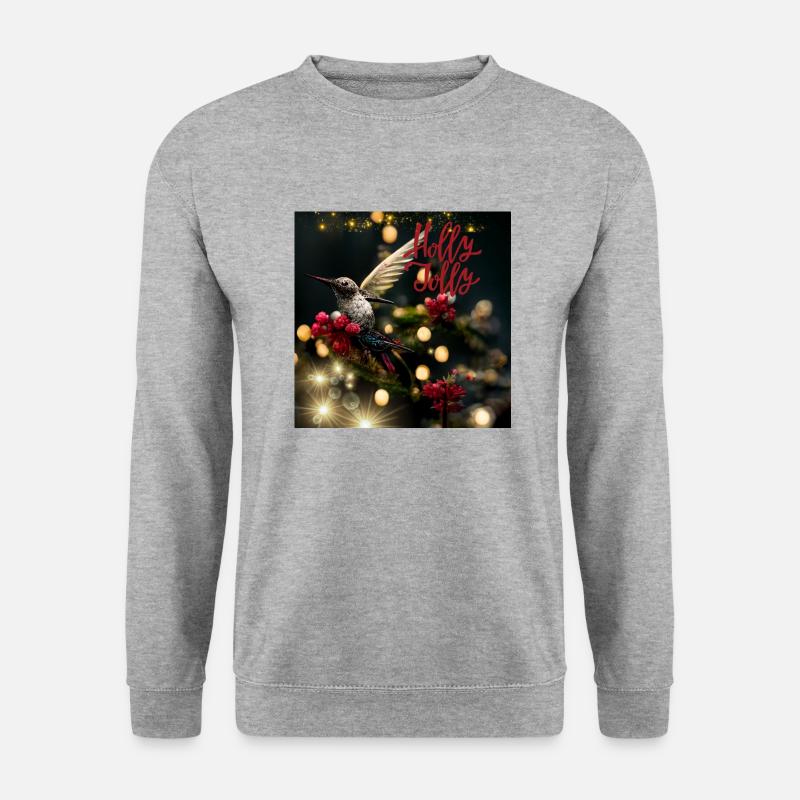 Holly Jolly – Weihnachtskolibri - Unisex Pullover - Weißgrau meliert