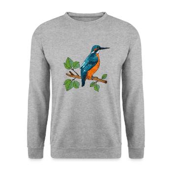 Bunter Vogel - Unisex Pullover - Weißgrau meliert - Vorne - Alina (178cm) & Michal (187cm)