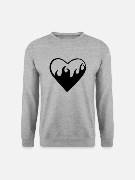 Brennendes Herz in Flammen für verliebte Paare - Unisex Pullover - Weißgrau meliert