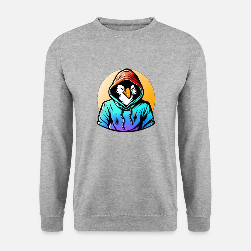 Pinguin mit Pullover - Unisex Pullover - Weißgrau meliert