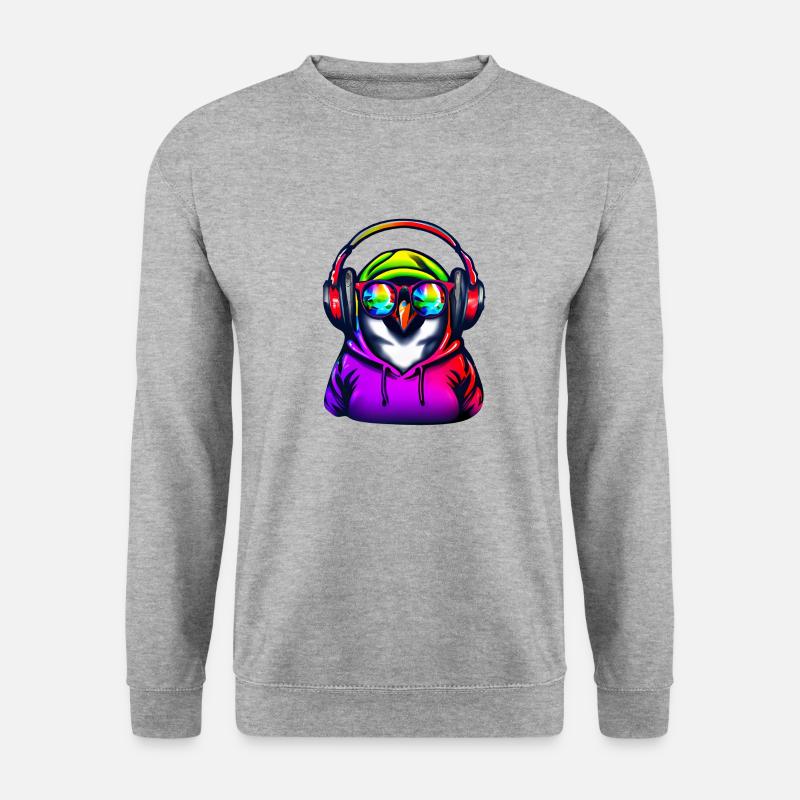Pinguin mit Pullover und Sonnenbrille - Unisex Pullover - Weißgrau meliert