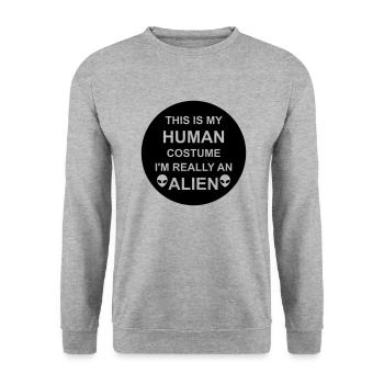 human costume alien Zitat - Unisex Pullover - Weißgrau meliert - Vorne - Alina (178cm) & Michal (187cm)