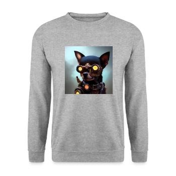Steampunk Chihuahua mit futuristischer Brille - Unisex Pullover - Weißgrau meliert - Vorne - Alina (178cm) & Michal (187cm)