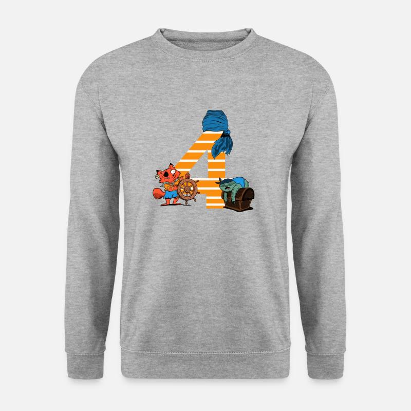 Pirat 4 Jahre Geburtstagsshirt Geschenkidee - Unisex Pullover - Weißgrau meliert