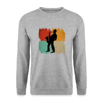 Retro-Saxophon - Unisex Pullover - Weißgrau meliert - Vorne - Alina (178cm) & Michal (187cm)