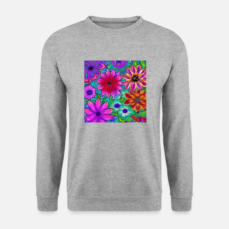 Neonblumen Kunst - Unisex Pullover - Weißgrau meliert