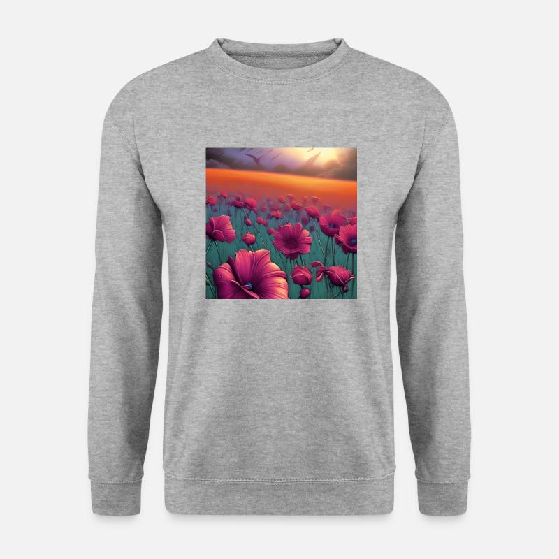 Feld der rosa Blumenkunst - Unisex Pullover - Weißgrau meliert