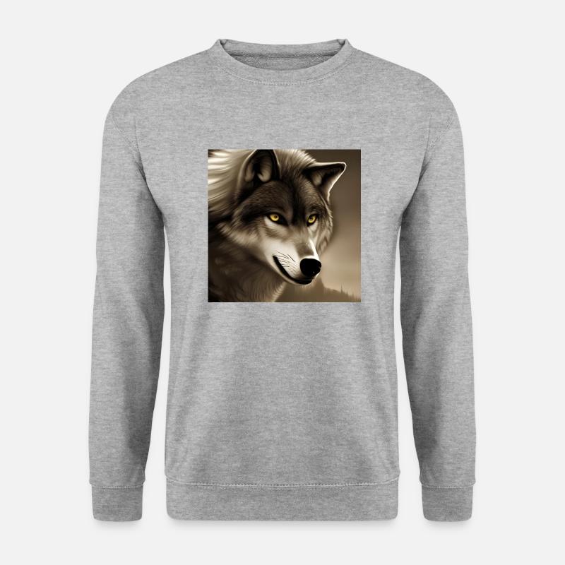 Wolfsporträt - Unisex Pullover - Weißgrau meliert