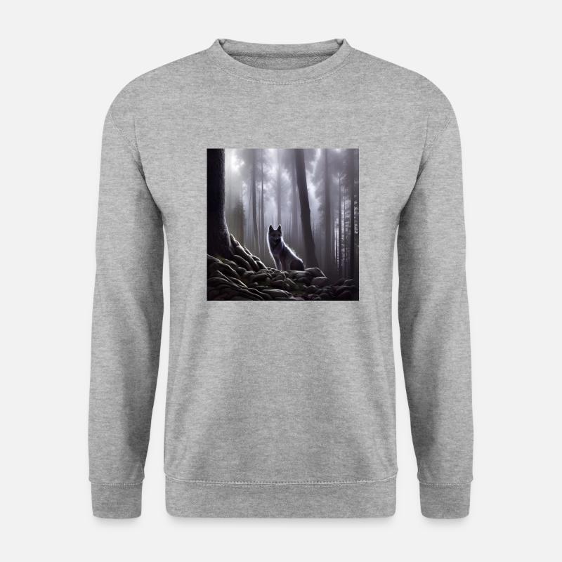 Wolf im Wald - Unisex Pullover - Weißgrau meliert